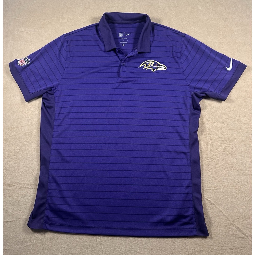 Nike Baltimore Ravens Polo Shirt Men's L Purple Dri-FIT NFL Striped